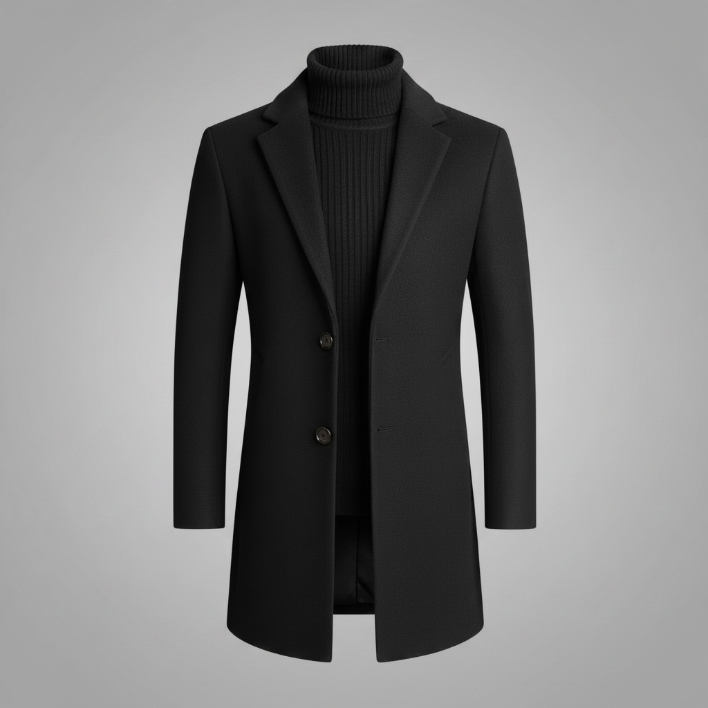 Men's Long Coat | Stylish Notched Lapel Overcoat