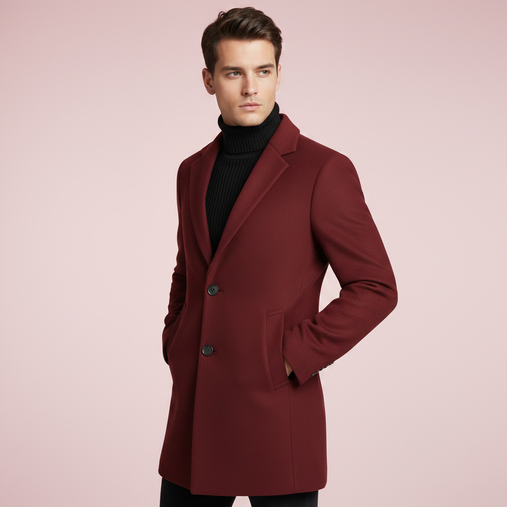 Men's Long Coat | Stylish Notched Lapel Overcoat