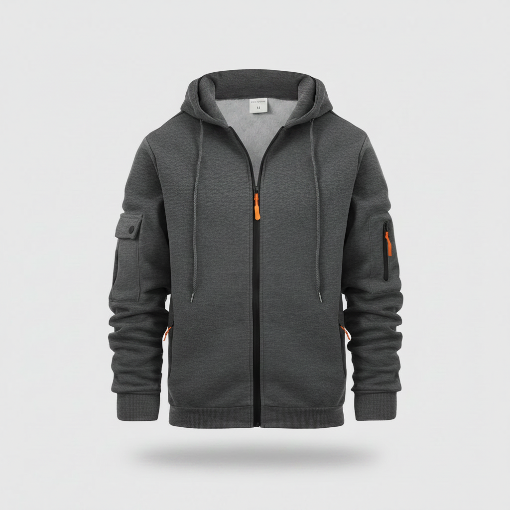 Men's Utility Zip-Up Hoodie | Casual Sweatshirt with Pockets