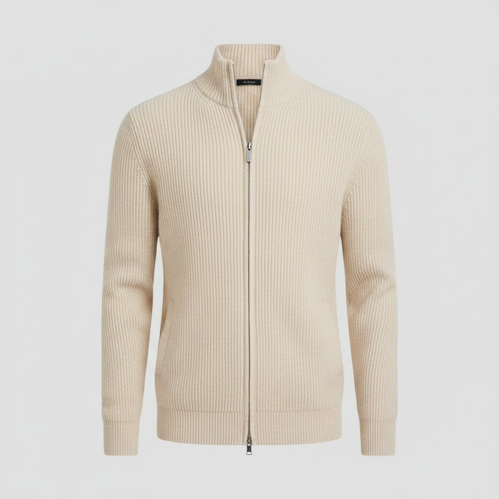 Men's Slim Fit Zip-Up Cardigan | Ribbed Texture Sweater