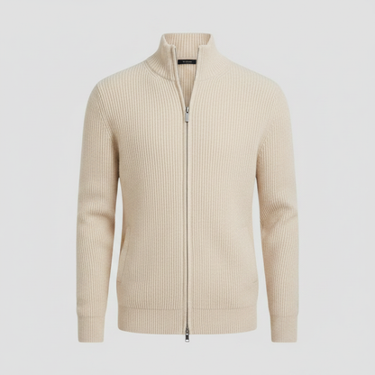 Men's Slim Fit Zip-Up Cardigan | Ribbed Texture Sweater