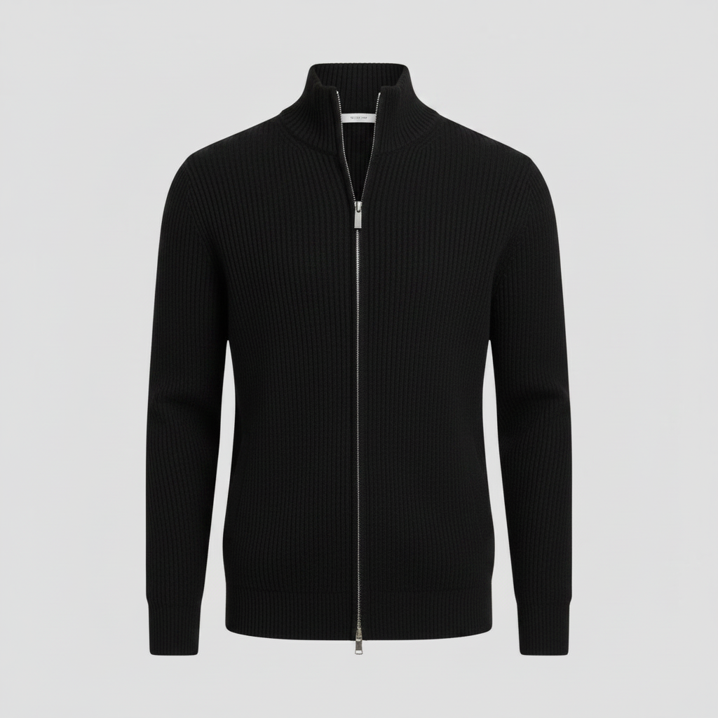 Men's Slim Fit Zip-Up Cardigan | Ribbed Texture Sweater