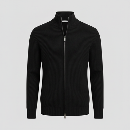 Men's Slim Fit Zip-Up Cardigan | Ribbed Texture Sweater