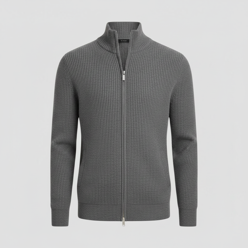 Men's Slim Fit Zip-Up Cardigan | Ribbed Texture Sweater