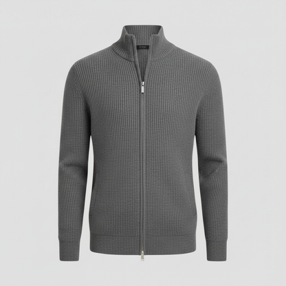 Men's Slim Fit Zip-Up Cardigan | Ribbed Texture Sweater