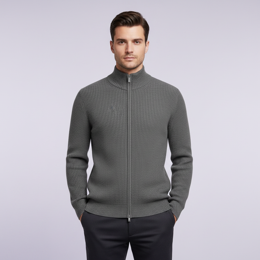 Men's Slim Fit Zip-Up Cardigan | Ribbed Texture Sweater