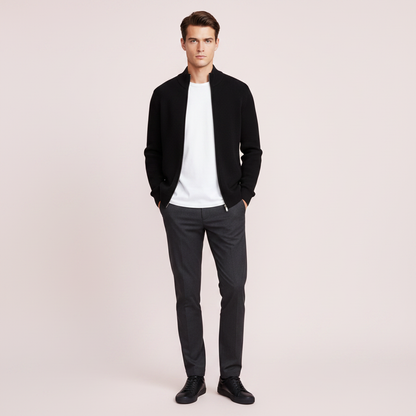 Men's Slim Fit Zip-Up Cardigan | Ribbed Texture Sweater